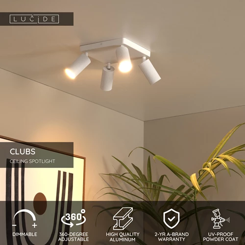 Lucide CLUBS - Ceiling spotlight - 4xGU10 - White - USP
